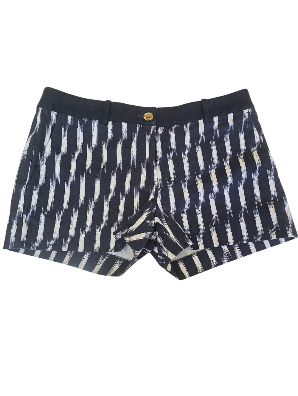Michael Kors Navy and White Patterned High-Waist Shorts